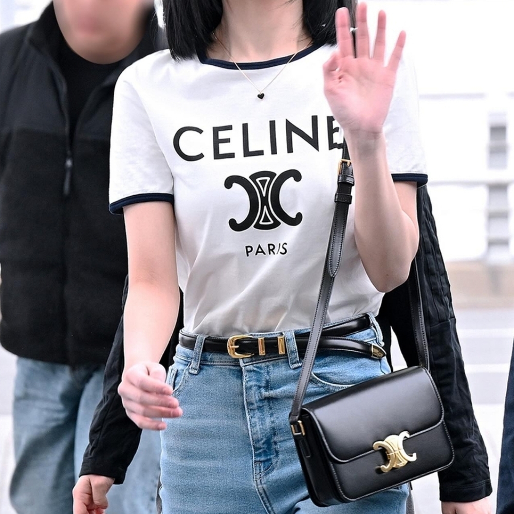 New! MSRP $4250 Authentic CELINE TRIOMPHE BAG IN BLACK Shiny Calfskin BLACK - Picture 3 of 16